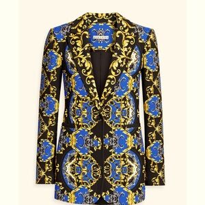 Alice + Olivia Brean Printed Crepe Blue, White & Gold Blazer, sz 10 Like new!